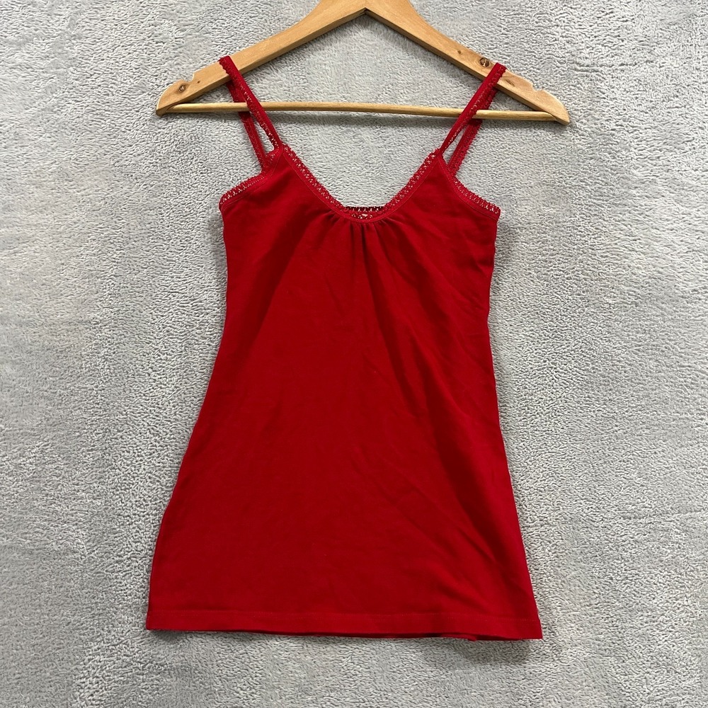 Buckle Bke Camisole Top Women Small Red Cotton Stretch Lace Trim Spaghetti Strap